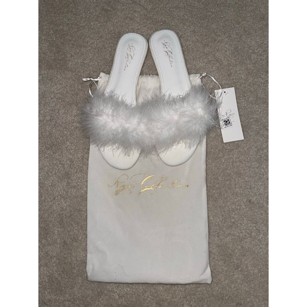 Rya Collection White Bridal Feather Slides - Picture 3 of 4